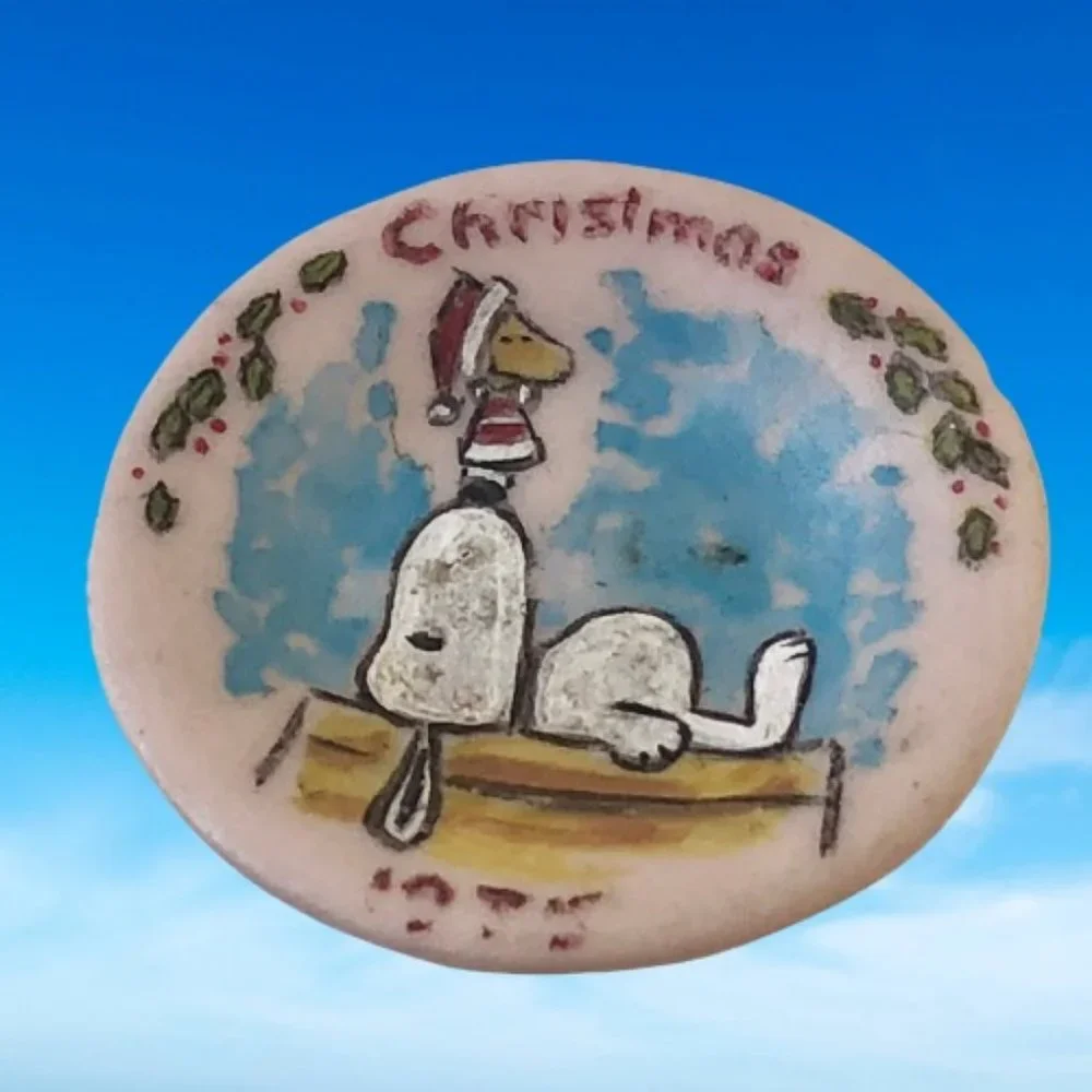 Christmas Miniature Plate 1976 SNOOPY + WOODSTOCK Signed H. Dunford Rare